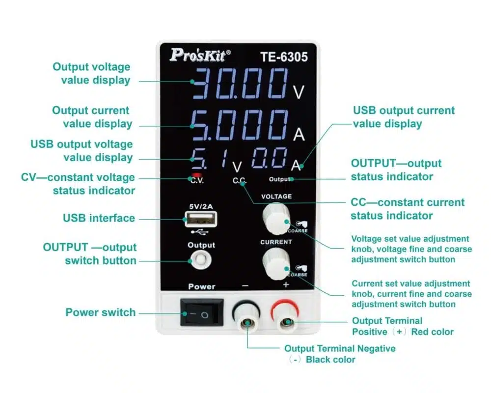منبع تغذیه دیجیتال پروسکیت مدل Proskits TE-6305F 11 منبع تغذیه دیجیتال پروسکیت مدل Proskits TE-6305F عصرتولز