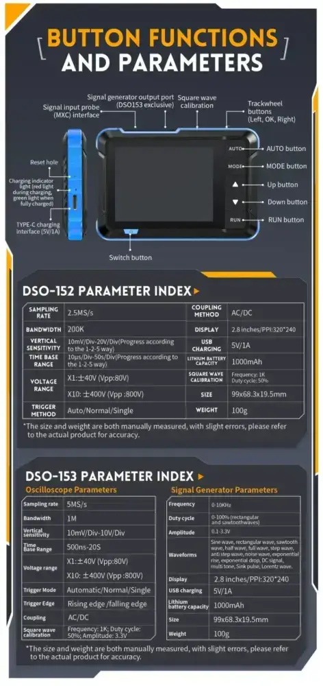 مینی اسیلوسکوپ و سیگنال ژنراتور فینرسی مدل FNIRSI DSO-153
