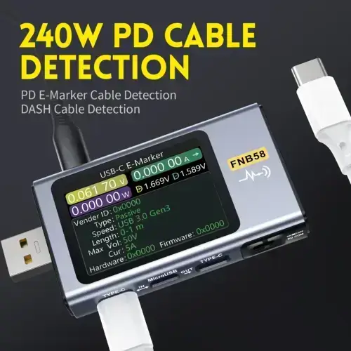 تستر و مانیتور ولتاژ و جریان USB فنیرسی مدل FNIRSI FNB58 عصرتولز