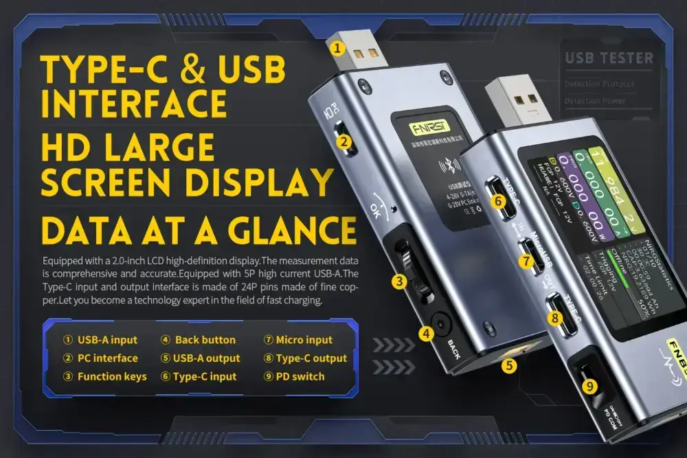 تستر و مانیتور ولتاژ و جریان USB فنیرسی مدل FNIRSI FNB58