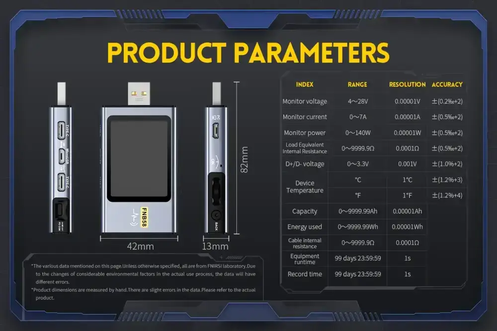تستر و مانیتور ولتاژ و جریان USB فنیرسی مدل FNIRSI FNB58
