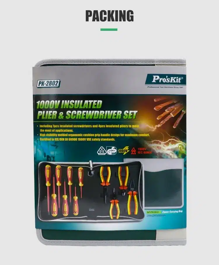 کیف ابزار عایق فشار قوی پروسکیت مدل Proskit PK-2802 1000V 18 کیف ابزار عایق فشار قوی پروسکیت مدل Proskit PK-2802 1000V