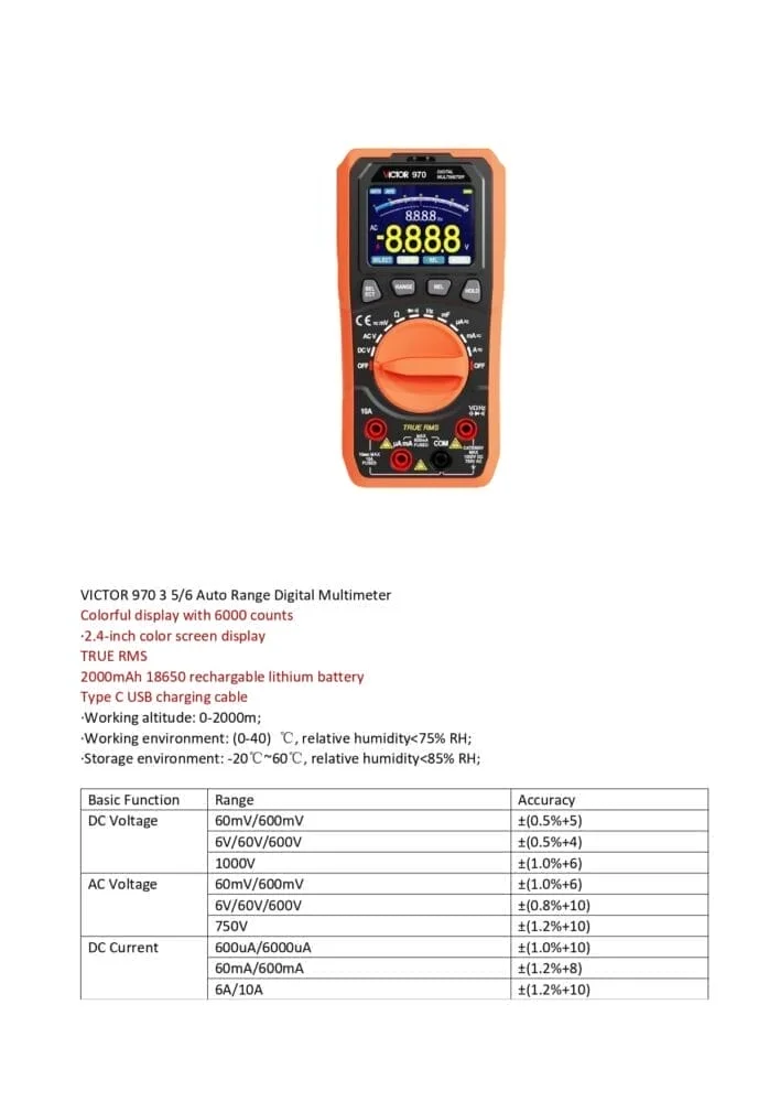 مولتی متر ویکتور مدل Victor VC970 2 مولتی متر ویکتور مدل Victor VC970