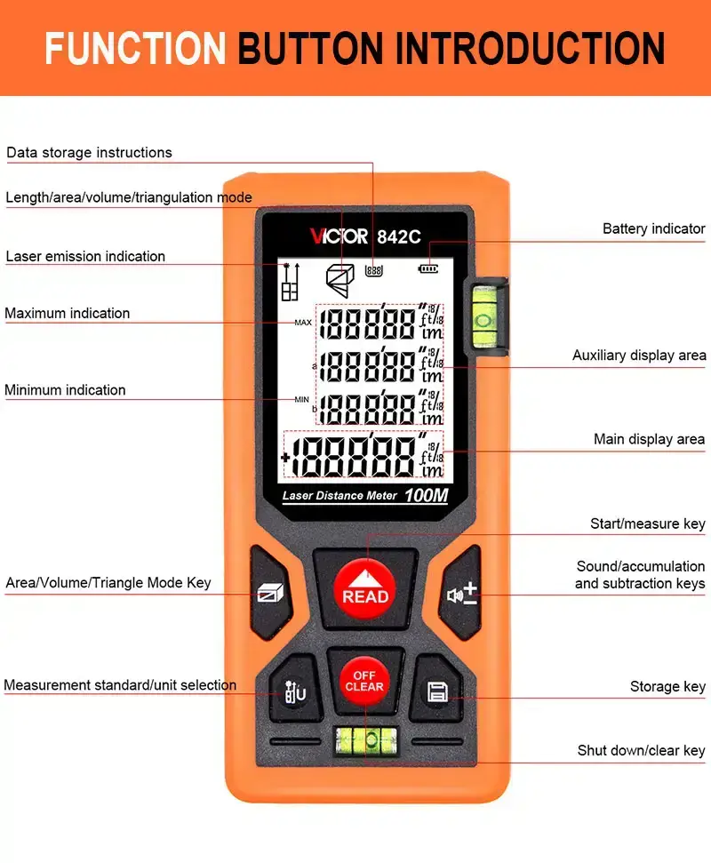 متر لیزری ویکتور مدل VICTOR 842C برد 100 متر