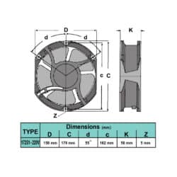فن بلبرینگی 220 ولت مدل 17251 ابعاد 15x17x5