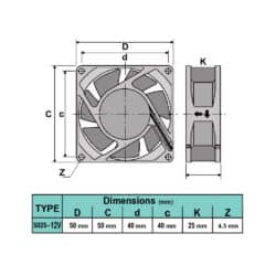 فن 12 ولت مدل 5025 ابعاد 5x5x2.5