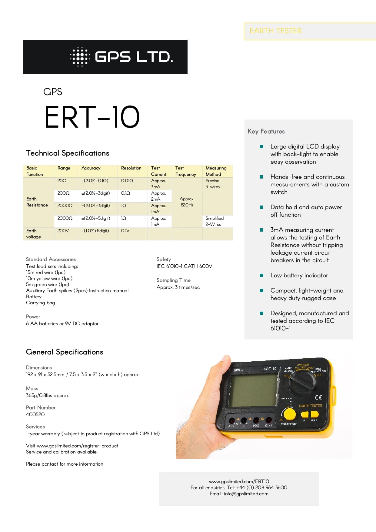 ارت تستر سه سیمه جی پی اس مدل GPS ERT-10