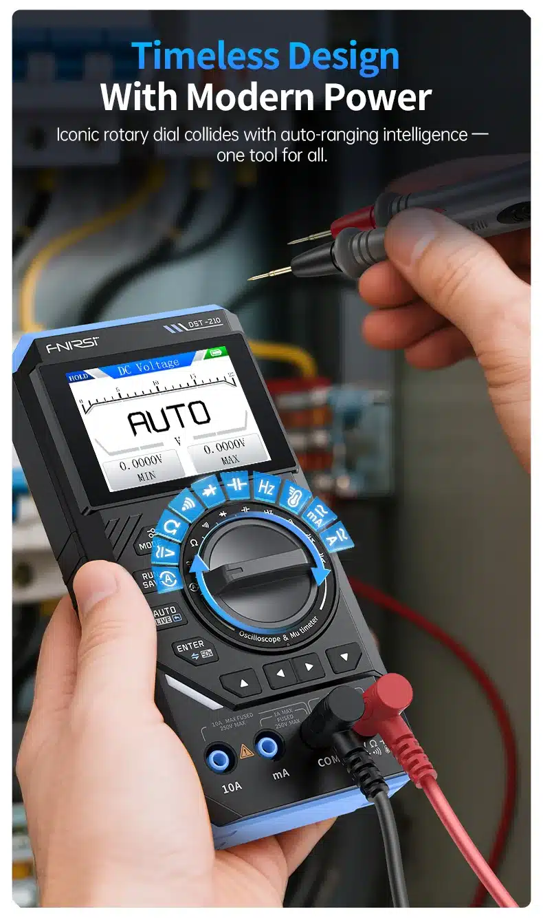 مولتی‌متر دستی ۳ در ۱ فینرسی مدل FNIRSI DST-210 با قابلیت اسیلوسکوپ و سیگنال ژنراتور