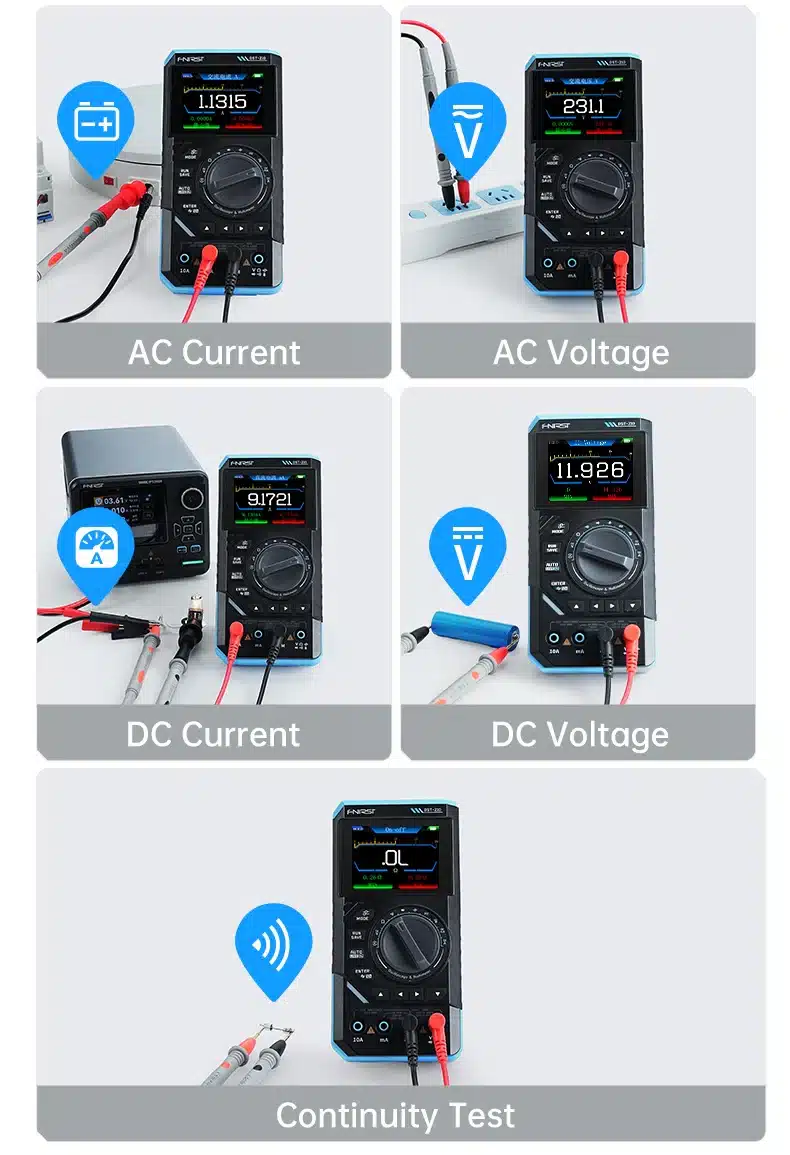 مولتی‌متر دستی ۳ در ۱ فینرسی مدل FNIRSI DST-210 با قابلیت اسیلوسکوپ و سیگنال ژنراتور