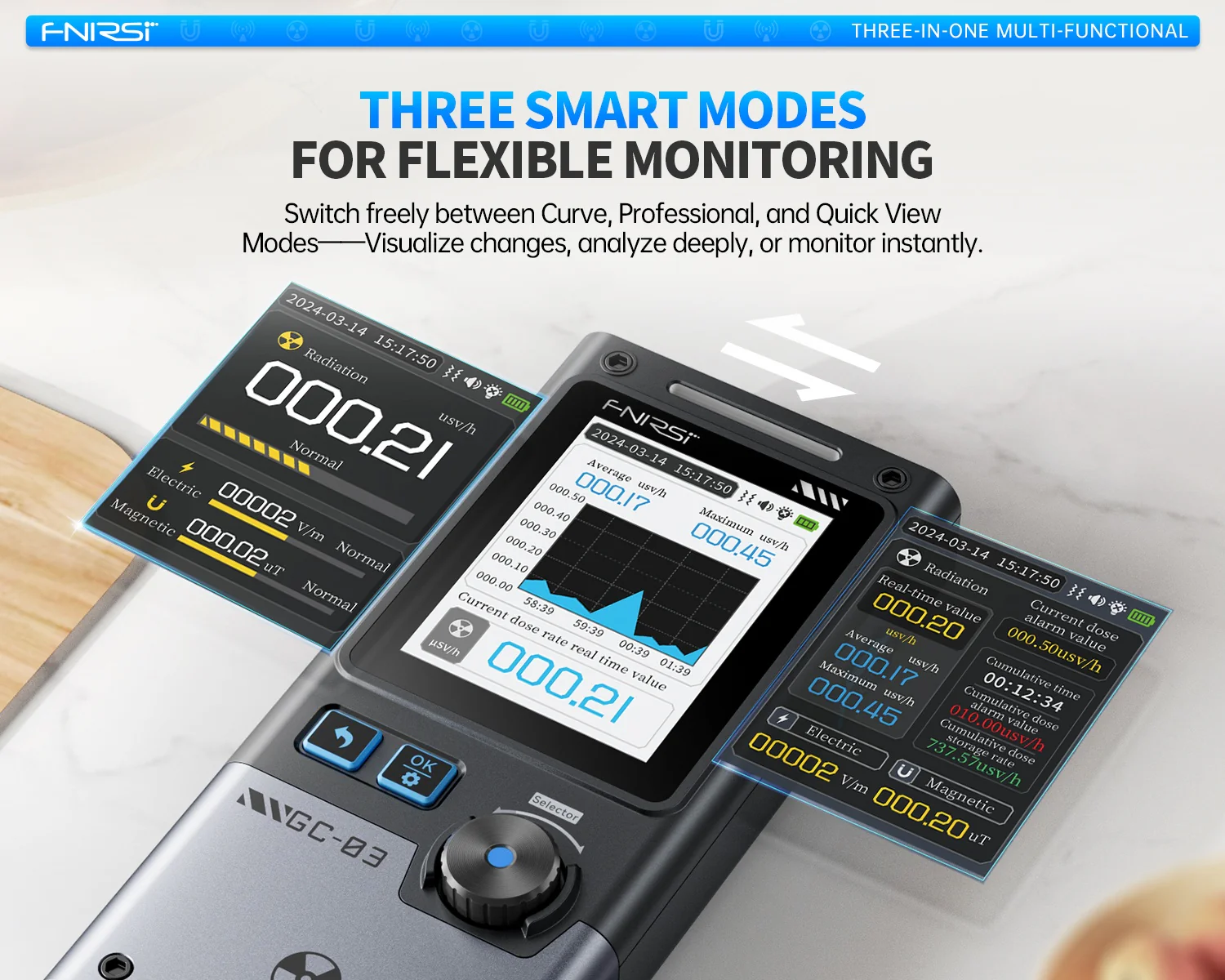 دستگاه تشخیص پرتو چندمنظوره فینرسی مدل FNIRSI GC-03