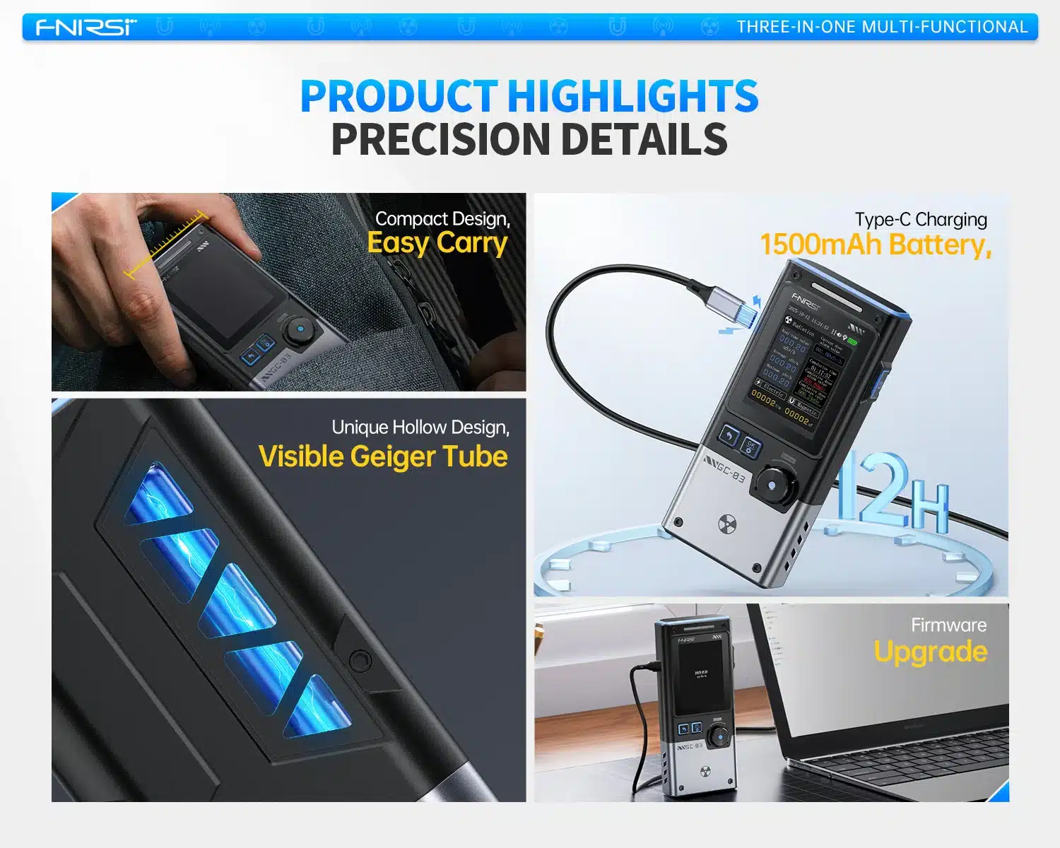 دستگاه تشخیص پرتو چندمنظوره فینرسی مدل FNIRSI GC-03