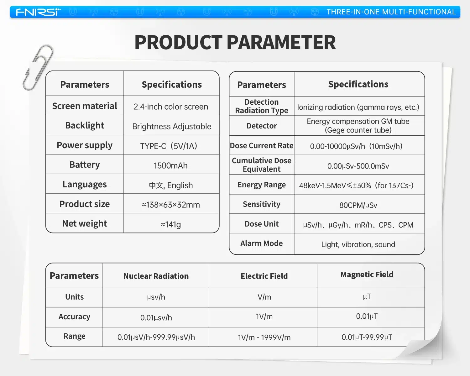 دستگاه تشخیص پرتو چندمنظوره فینرسی مدل FNIRSI GC-03