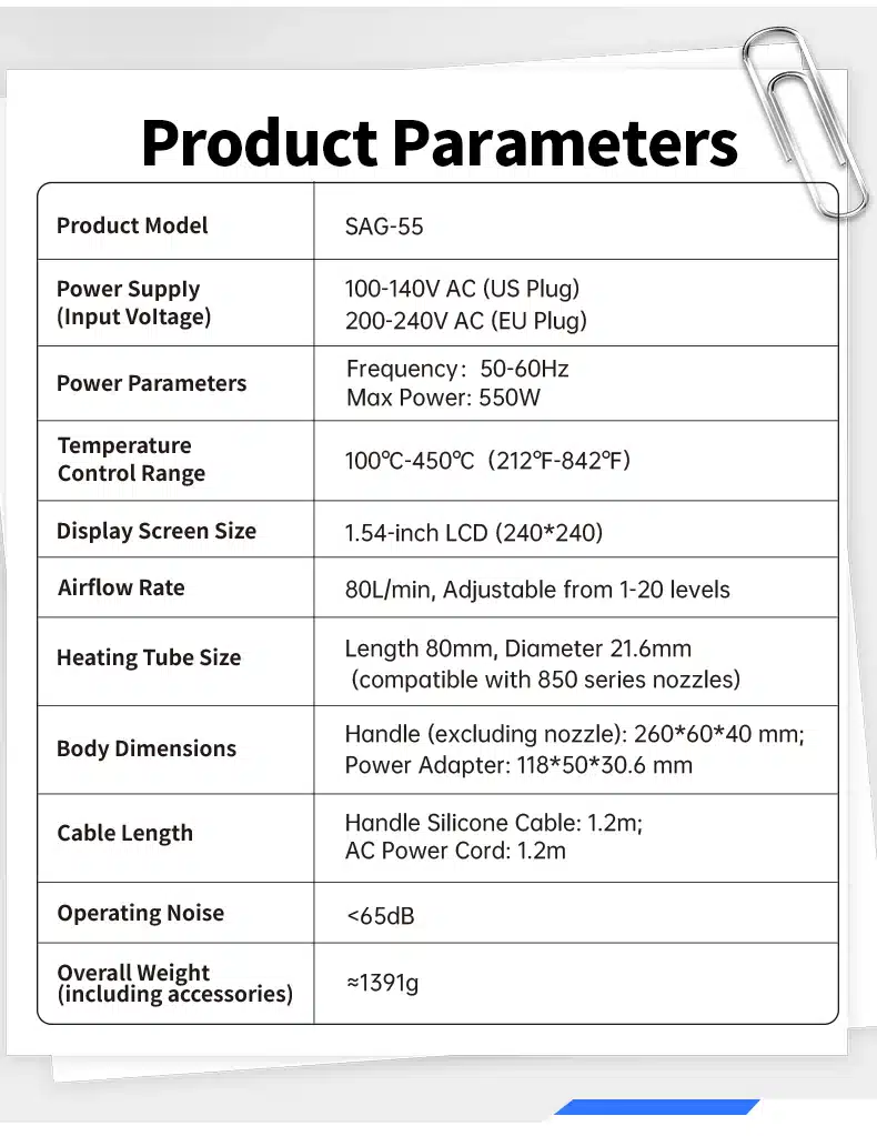 هیتر دستی هوشمند فینرسی مدل FNIRSI SAG-55 با توان 550 وات