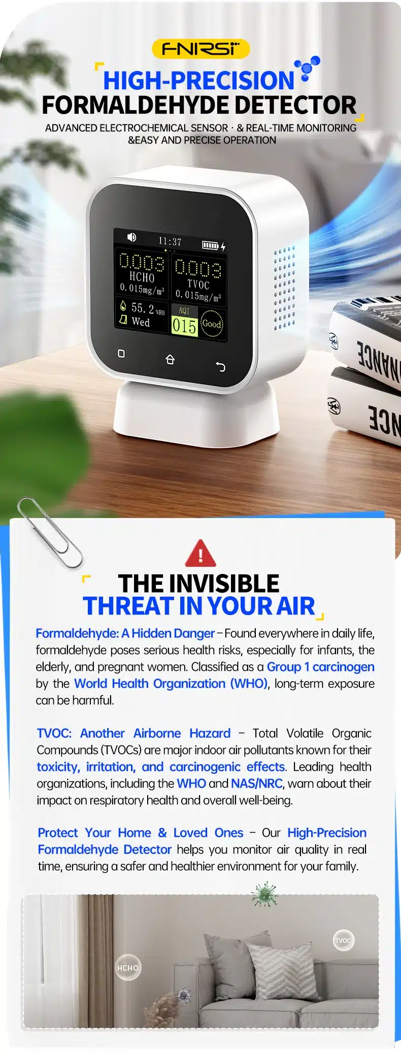 دستگاه پایش کیفیت هوای داخل ساختمان فینرسی مدل FNIRSI SFD-02