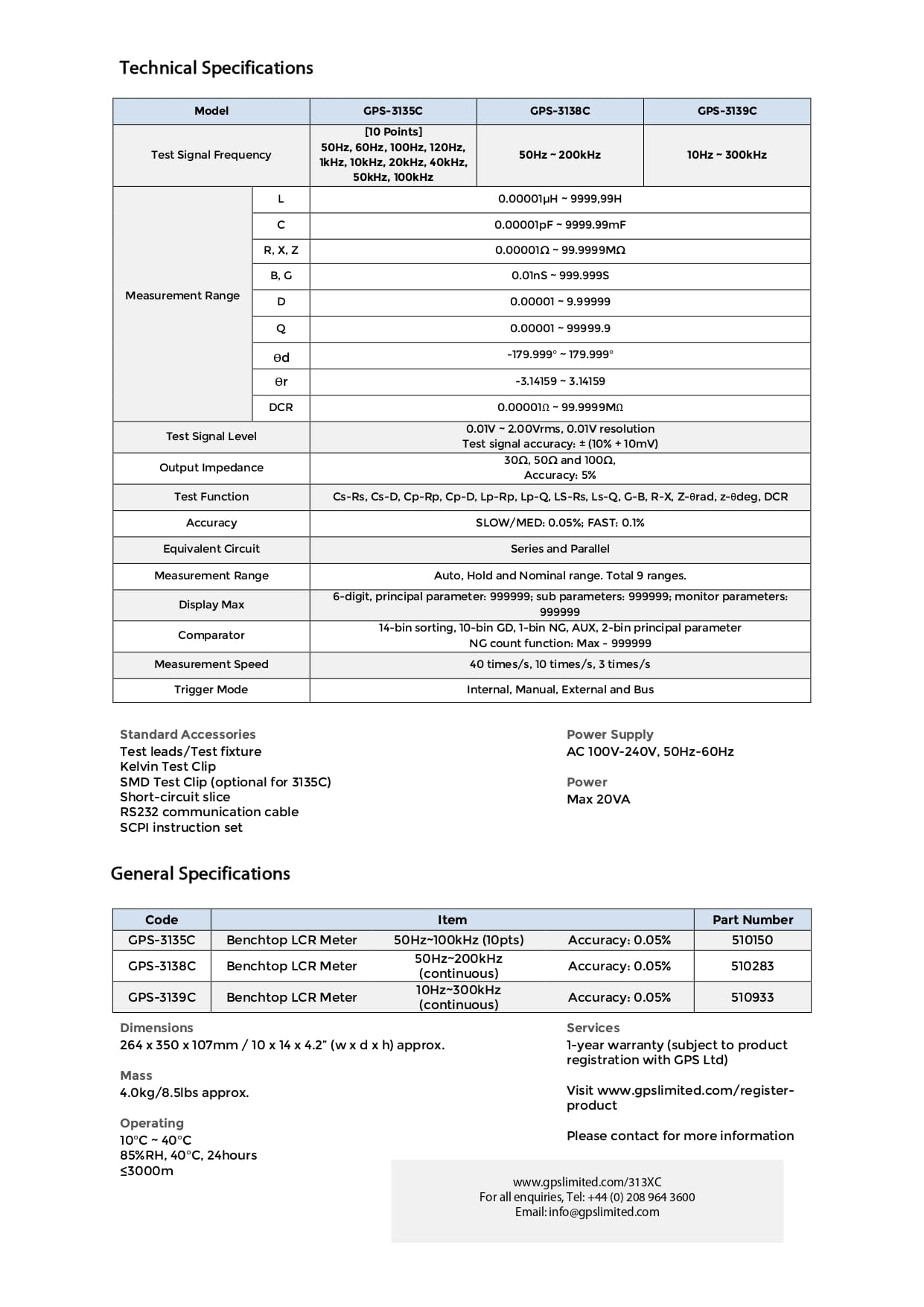 LCR متر رومیزی جی‌پی‌اس مدل GPS-3139C
