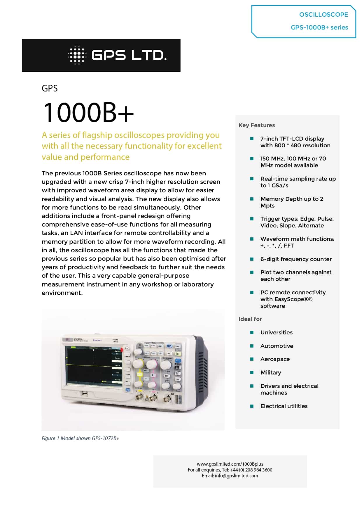 اسیلوسکوپ دو کاناله جی‌پی‌اس مدل GPS-1102B Plus