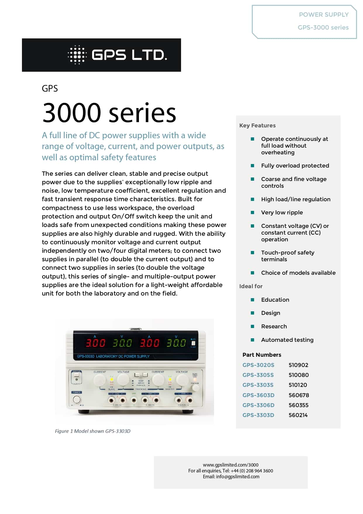 منبع تغذیه 30 ولت 20 آمپر ترانسی مدل GPS-3020S