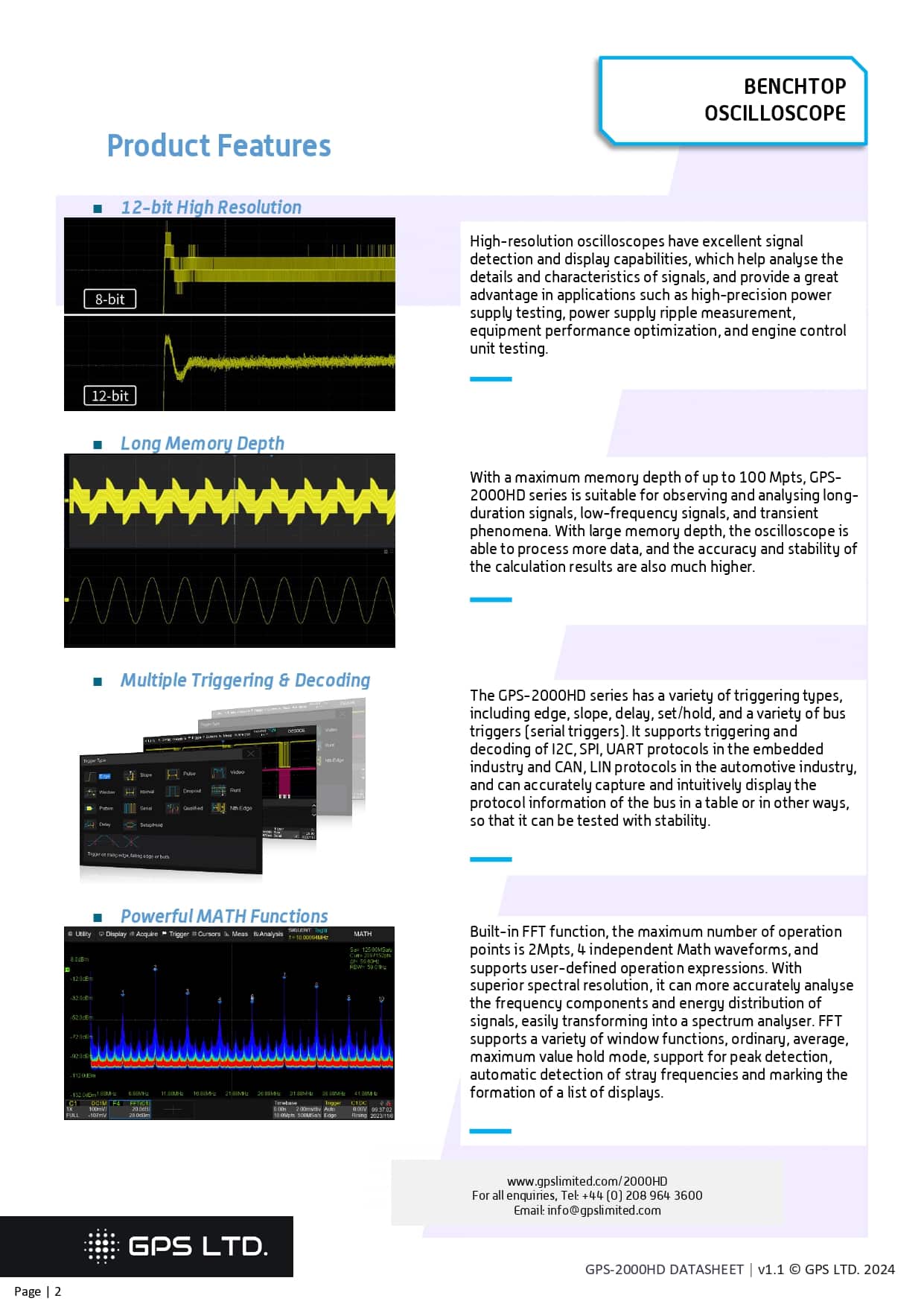 اسیلوسکوپ دو کاناله جی پی اس مدل GPS-2202HD 200MHz
