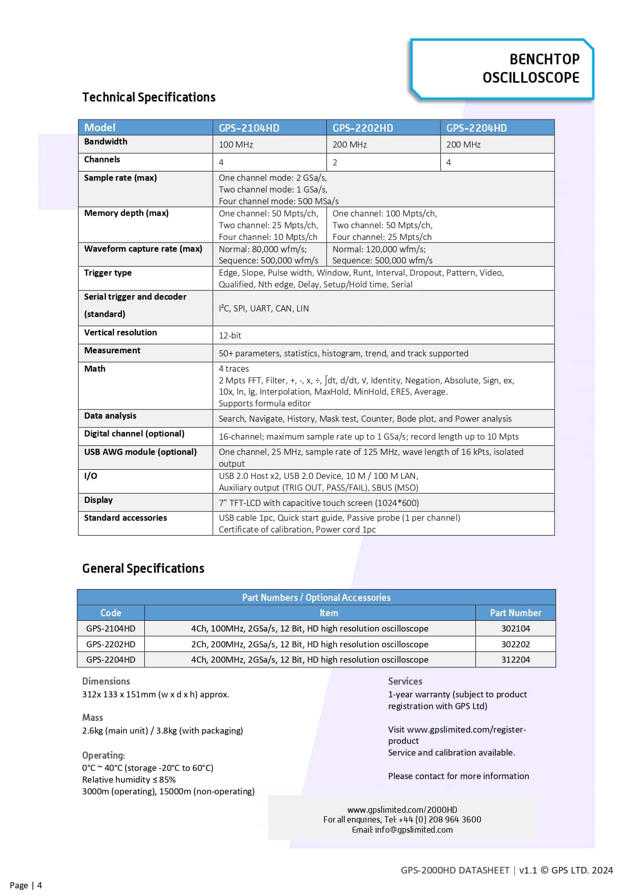 اسیلوسکوپ دو کاناله جی پی اس مدل GPS-2202HD 200MHz
