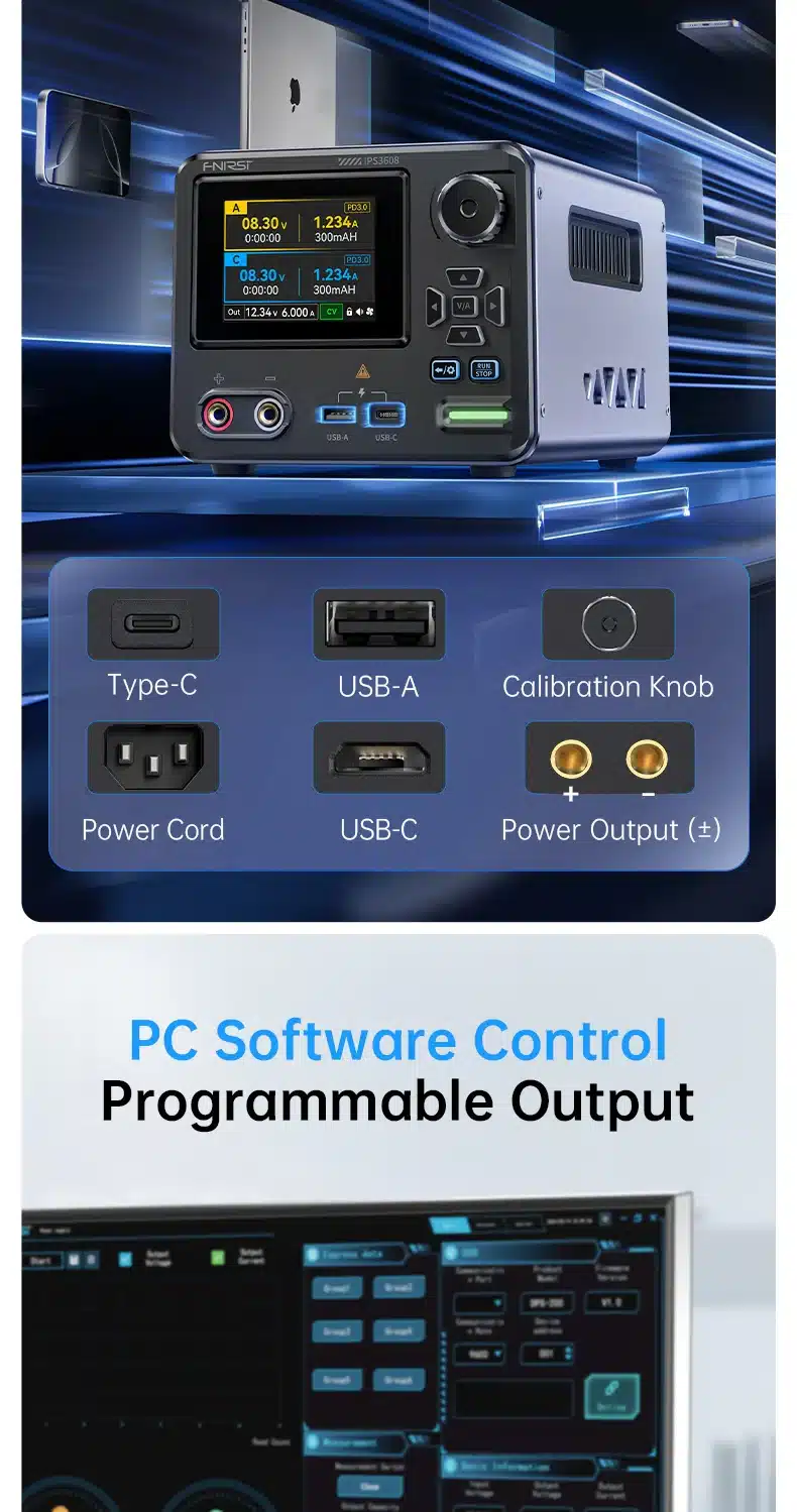 منبع تغذیه هوشمند دیجیتال AC-DC فینرسی مدل FNIRSI IPS3608