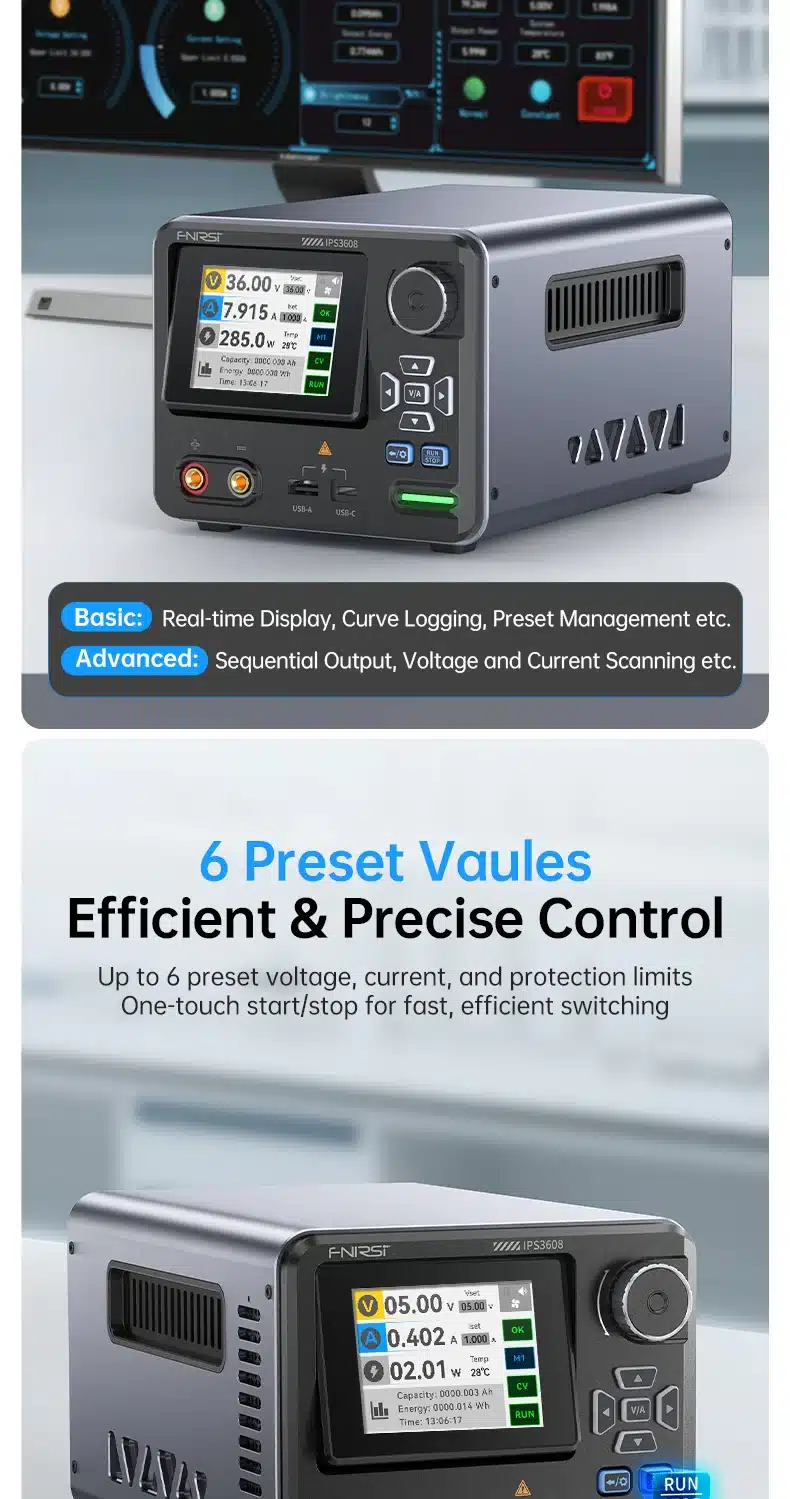 منبع تغذیه هوشمند دیجیتال AC-DC فینرسی مدل FNIRSI IPS3608