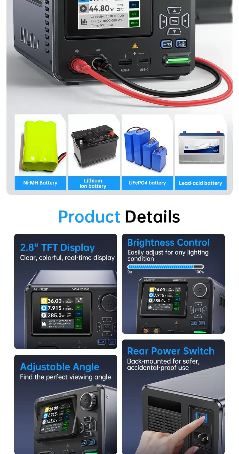 منبع تغذیه هوشمند دیجیتال AC-DC فینرسی مدل FNIRSI IPS3608