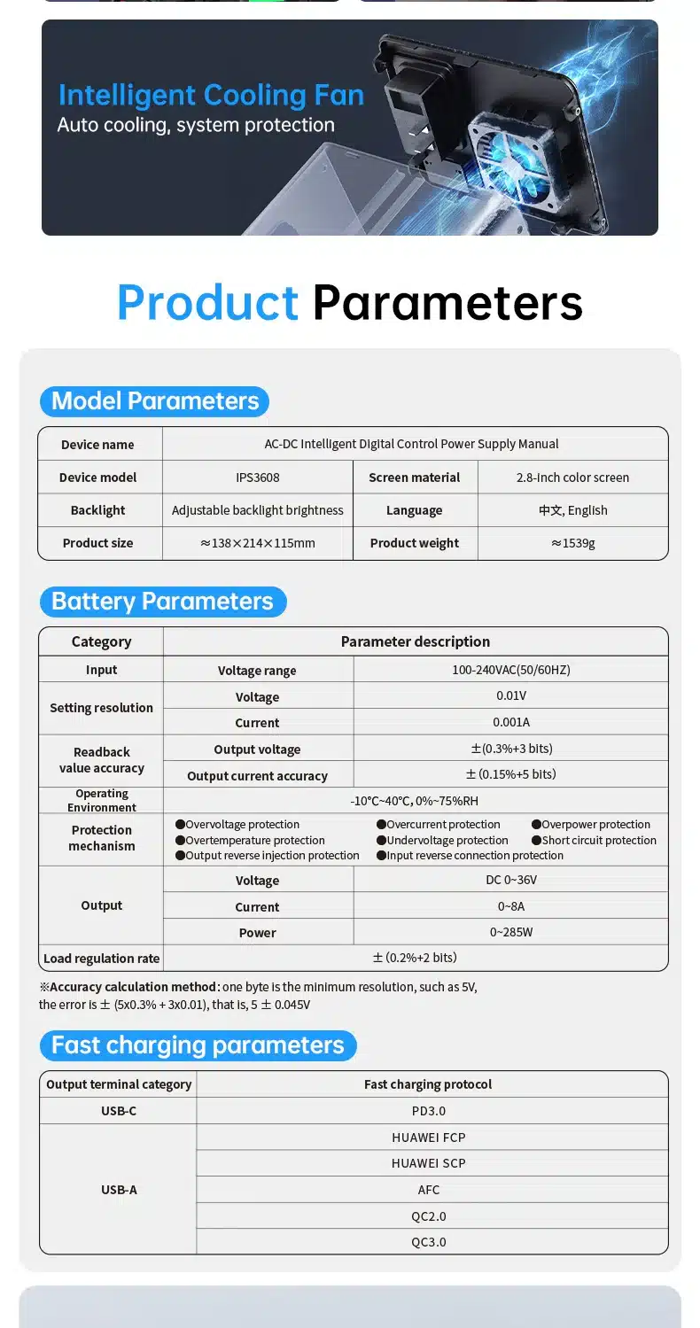 منبع تغذیه هوشمند دیجیتال AC-DC فینرسی مدل FNIRSI IPS3608