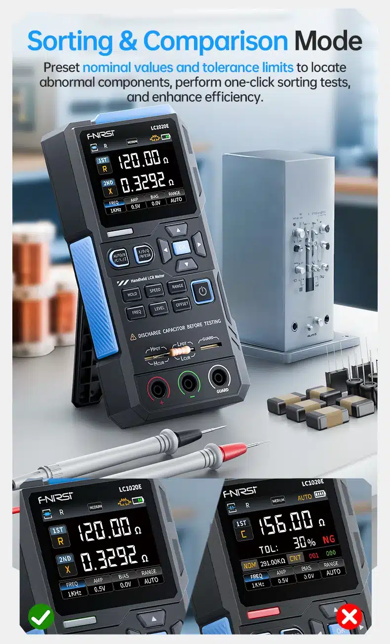 دستگاه LCR متر و ESR دیجیتال فینرسی مدل FNIRSI LC1020E