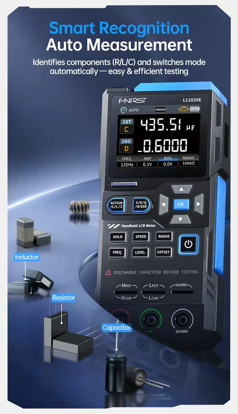 دستگاه LCR متر و ESR دیجیتال فینرسی مدل FNIRSI LC1020E