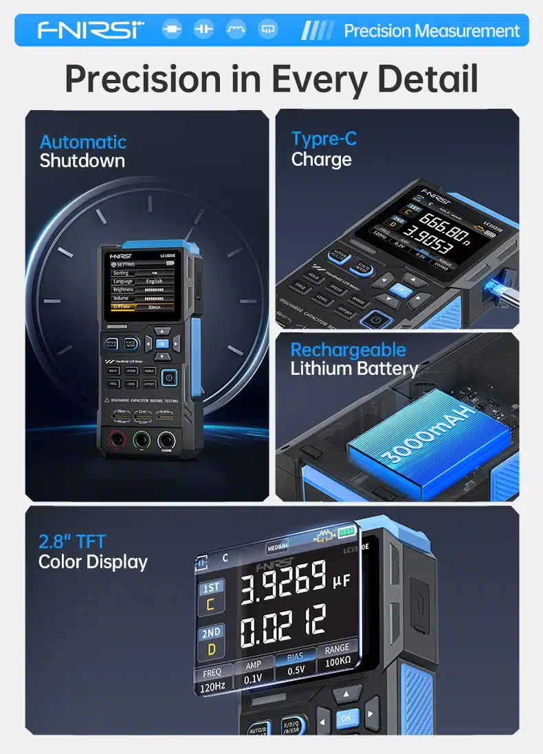 دستگاه LCR متر و ESR دیجیتال فینرسی مدل FNIRSI LC1020E