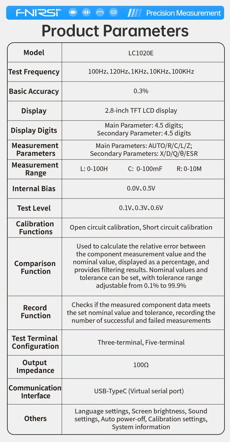 دستگاه LCR متر و ESR دیجیتال فینرسی مدل FNIRSI LC1020E