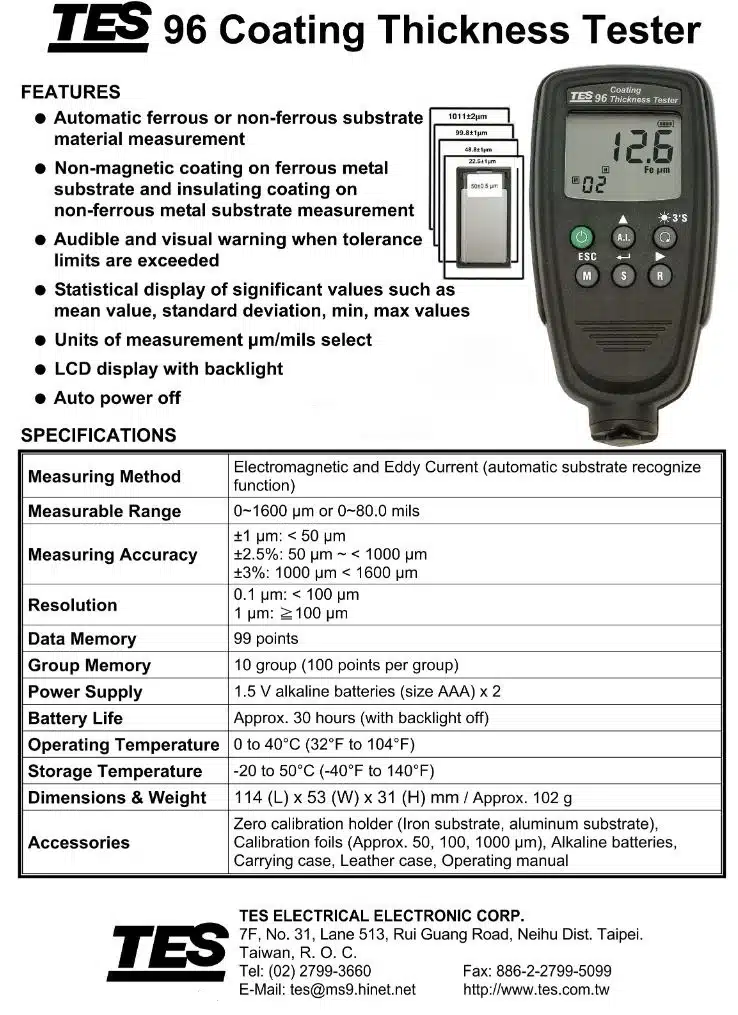 ضخامت سنج رنگ و روکش مدل TES-96
