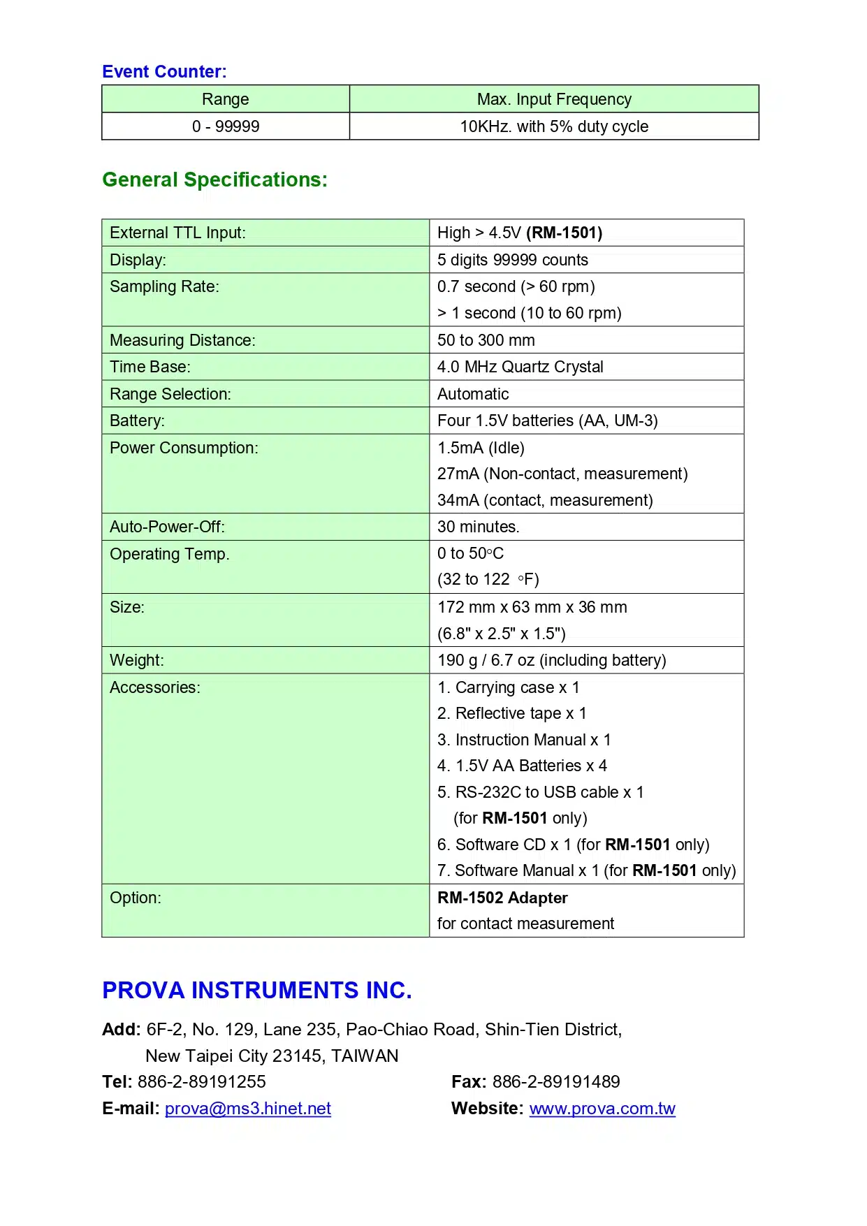 دورسنج لیزری و تماسی پروا مدل PROVA RM-1500