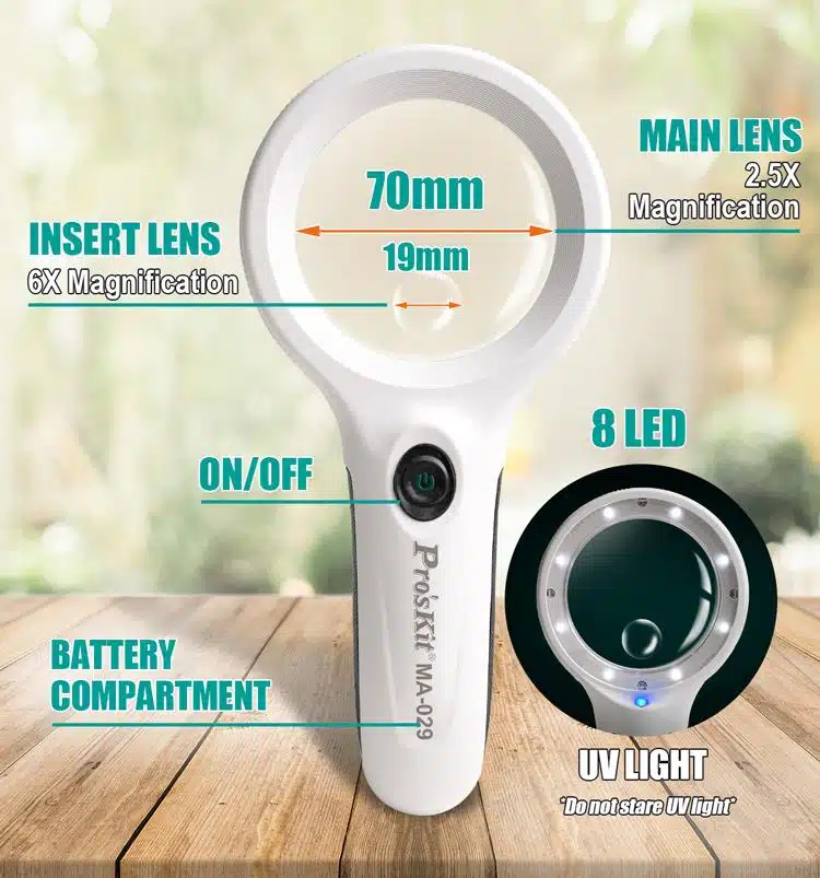 ذره بین دستی چراغ دار پروسکیت مدل Proskit MA-029