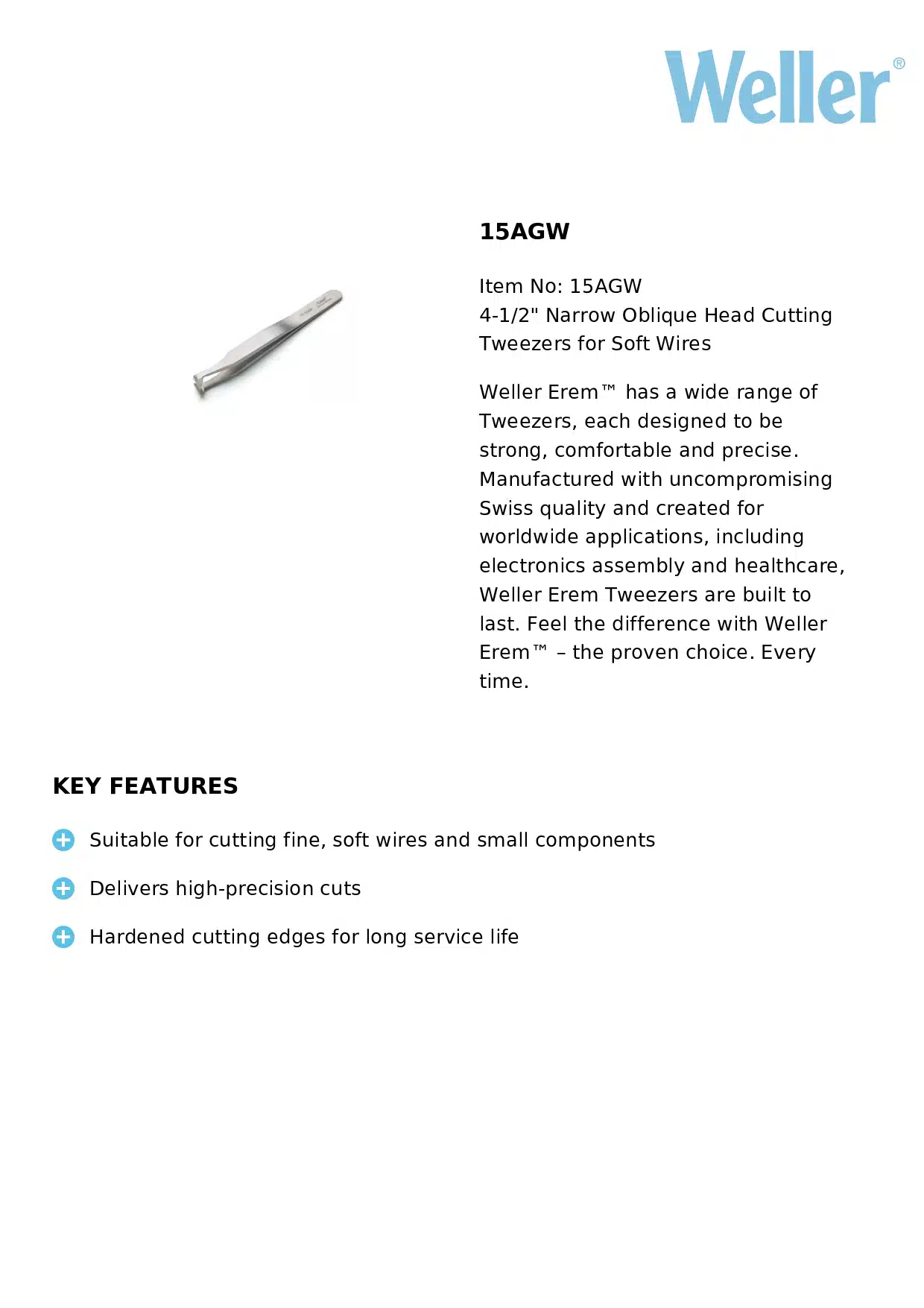 پنس سیم لخت کن ارم ولر مدل Weller Erem 15AGW