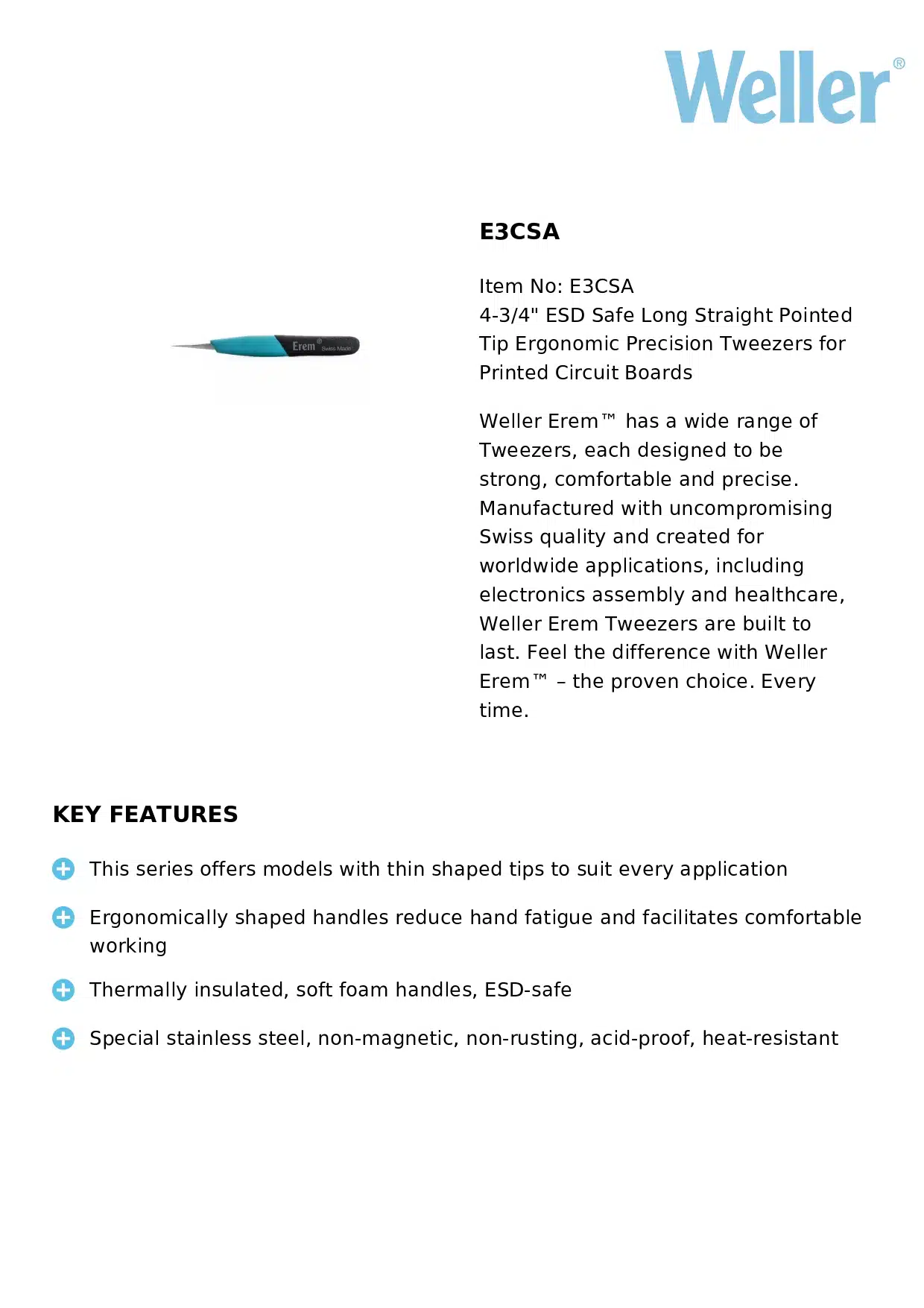 پنس ارگونومیک ولر ارم مدل Weller Erem E3CSA