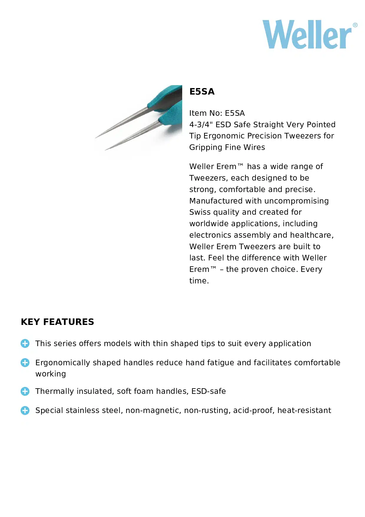 پنس ارگونومیک ولر ارم مدل Weller Erem E5SA