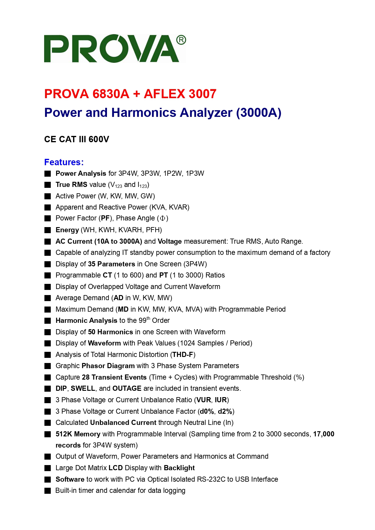 پاورآنالایزر سه فاز هارمونیک پروا مدل PROVA A6830A