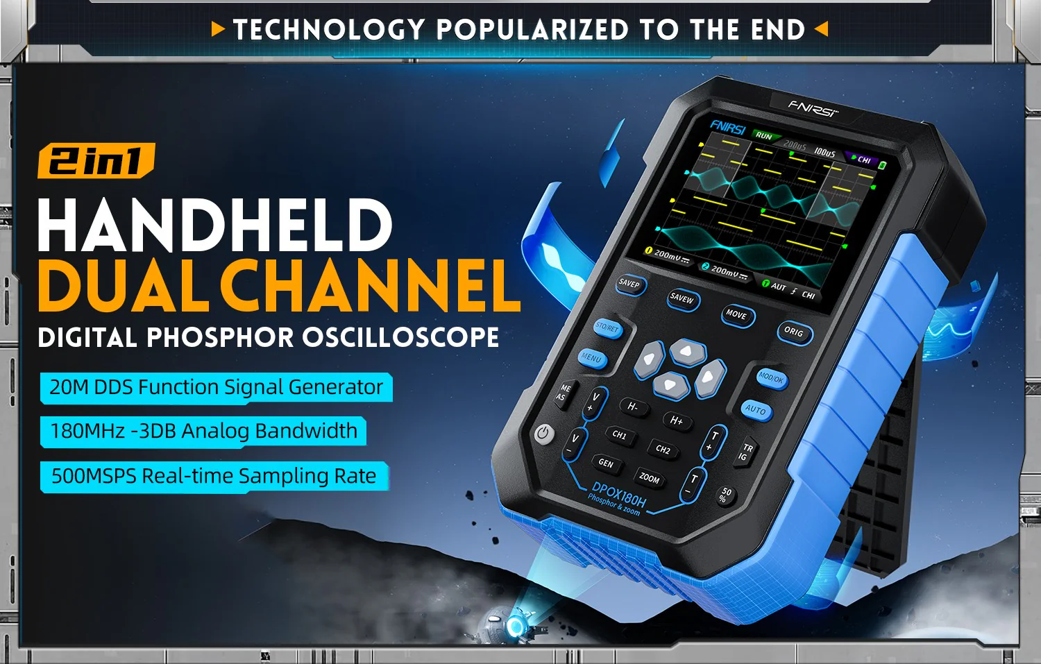 اسیلوسکوپ و سیگنال ژنراتور دوکاناله فینرسی مدل FNIRSI DPOX180H