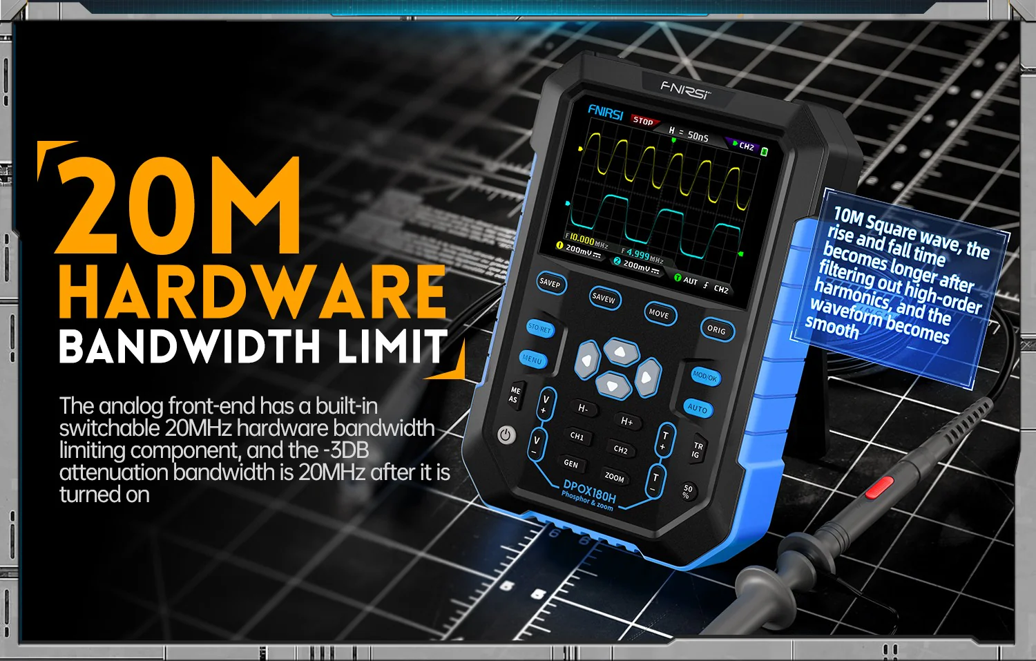 اسیلوسکوپ و سیگنال ژنراتور دوکاناله فینرسی مدل FNIRSI DPOX180H