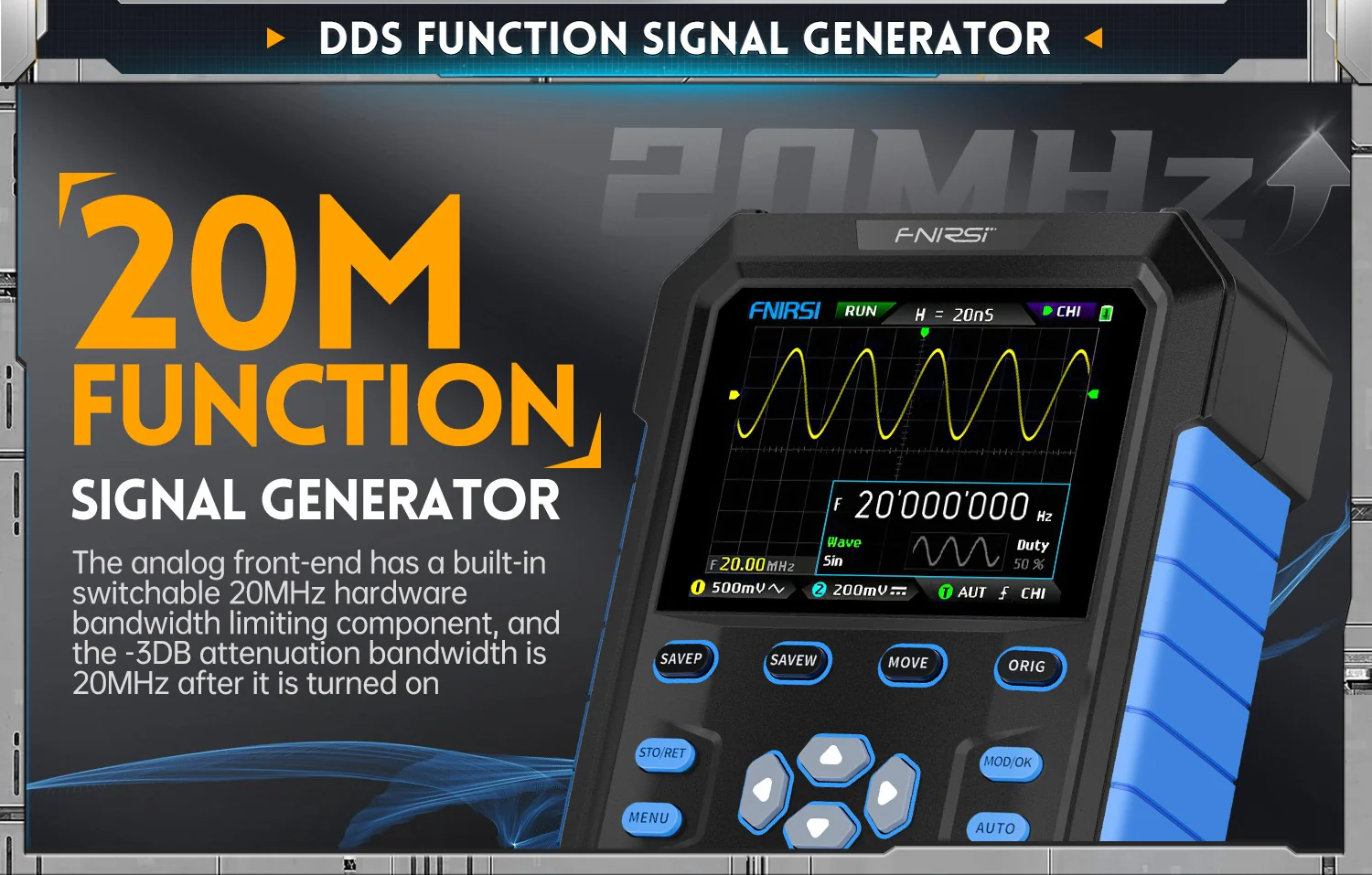 اسیلوسکوپ و سیگنال ژنراتور دوکاناله فینرسی مدل FNIRSI DPOX180H