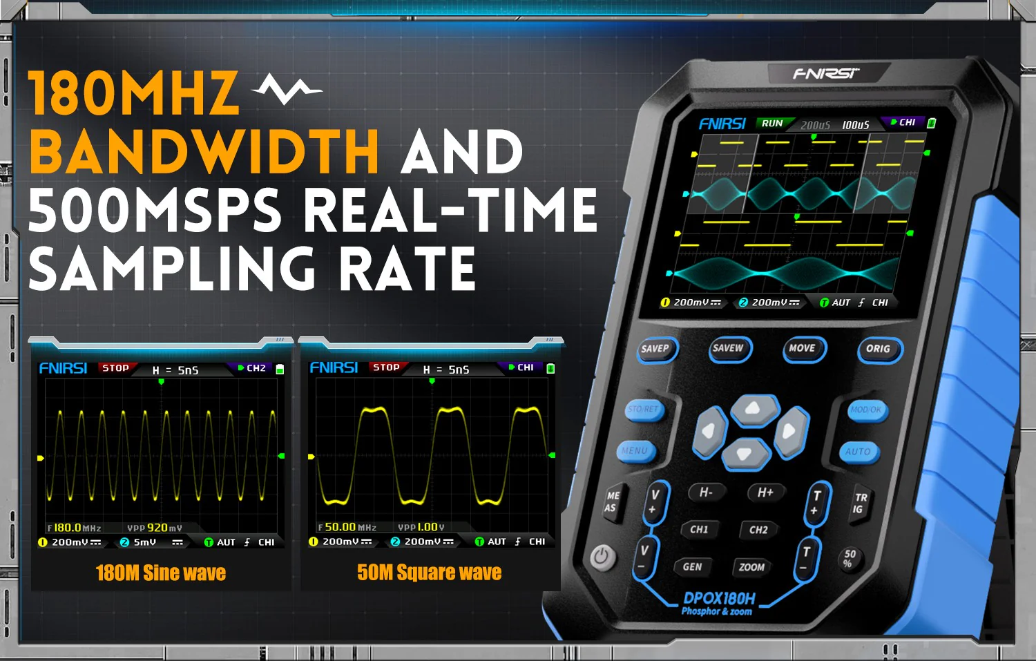 اسیلوسکوپ و سیگنال ژنراتور دوکاناله فینرسی مدل FNIRSI DPOX180H