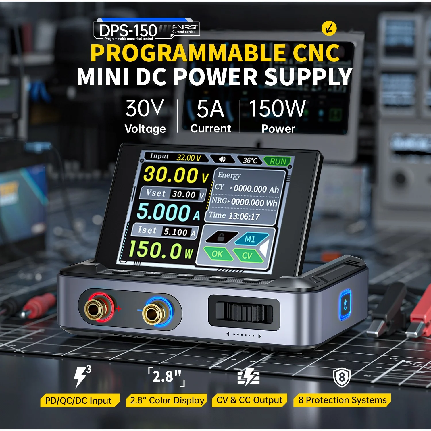 منبع تغذیه سوئیچینگ قابل تنظیم فینرسی مدل FNIRSI DPS-150 PD (همراه آداپتور)