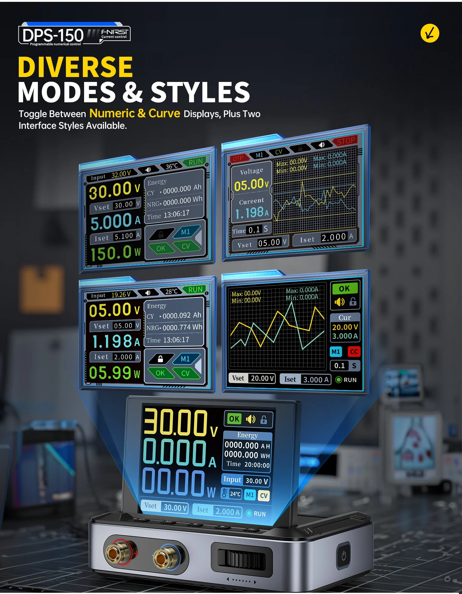 منبع تغذیه سوئیچینگ قابل تنظیم فینرسی مدل FNIRSI DPS-150 PD (همراه آداپتور)