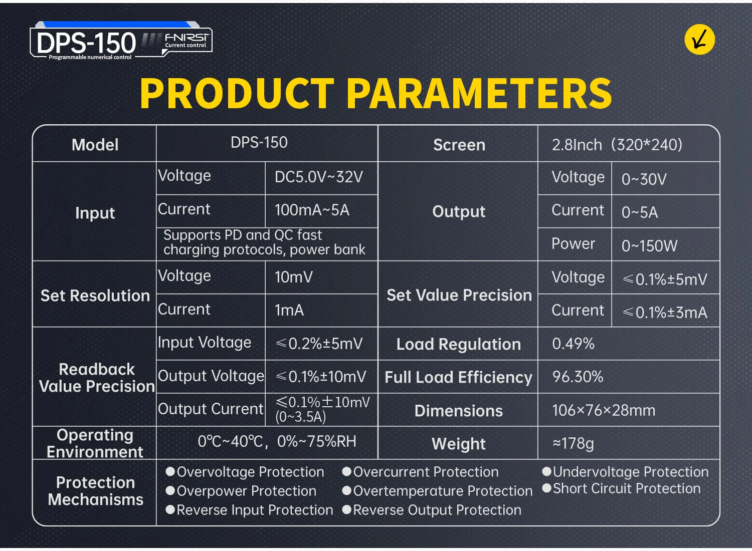 منبع تغذیه سوئیچینگ قابل تنظیم فینرسی مدل FNIRSI DPS-150 PD (همراه آداپتور) 14 منبع تغذیه سوئیچینگ قابل تنظیم فینرسی مدل FNIRSI DPS-150 PD (همراه آداپتور)