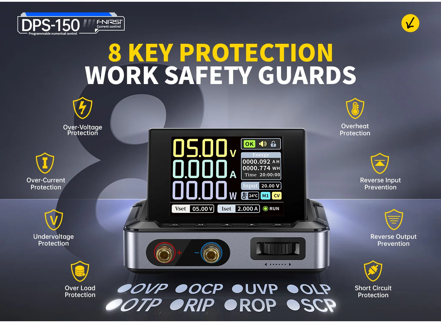 منبع تغذیه سوئیچینگ قابل تنظیم فینرسی مدل FNIRSI DPS-150 PD (همراه آداپتور)