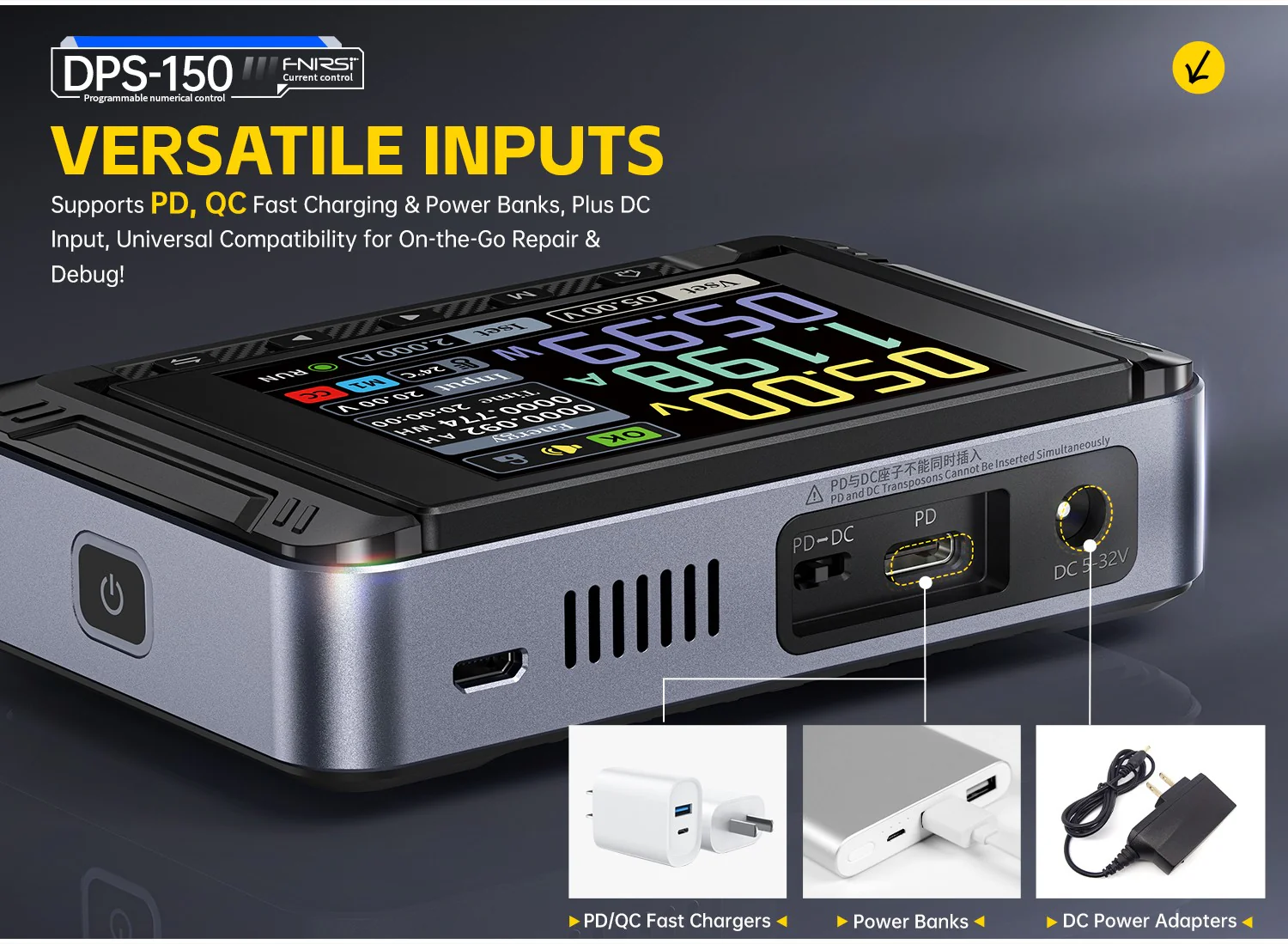 منبع تغذیه سوئیچینگ قابل تنظیم فینرسی مدل FNIRSI DPS-150 PD (همراه آداپتور)