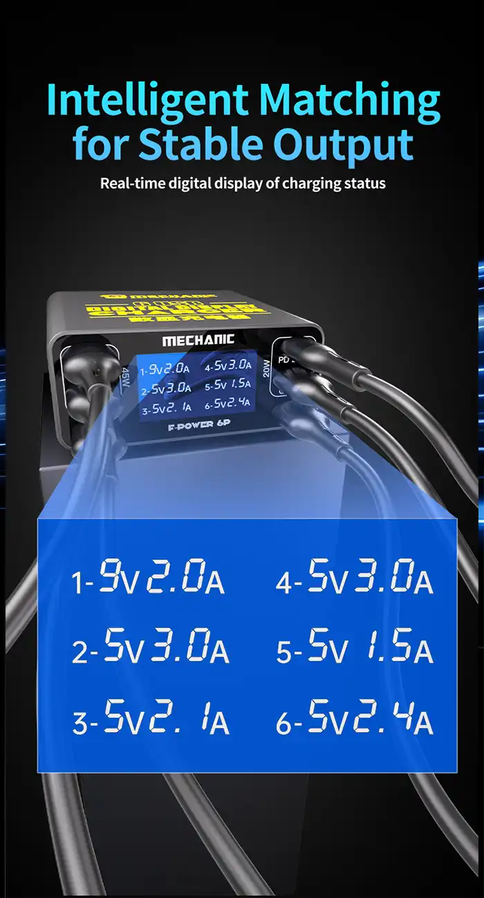 مولتی شارژر رومیزی مکانیک مدل MECHANIC F-Power 6S با توان 50 وات 2 مولتی شارژر رومیزی مکانیک مدل MECHANIC F-Power 6S با توان 50 وات
