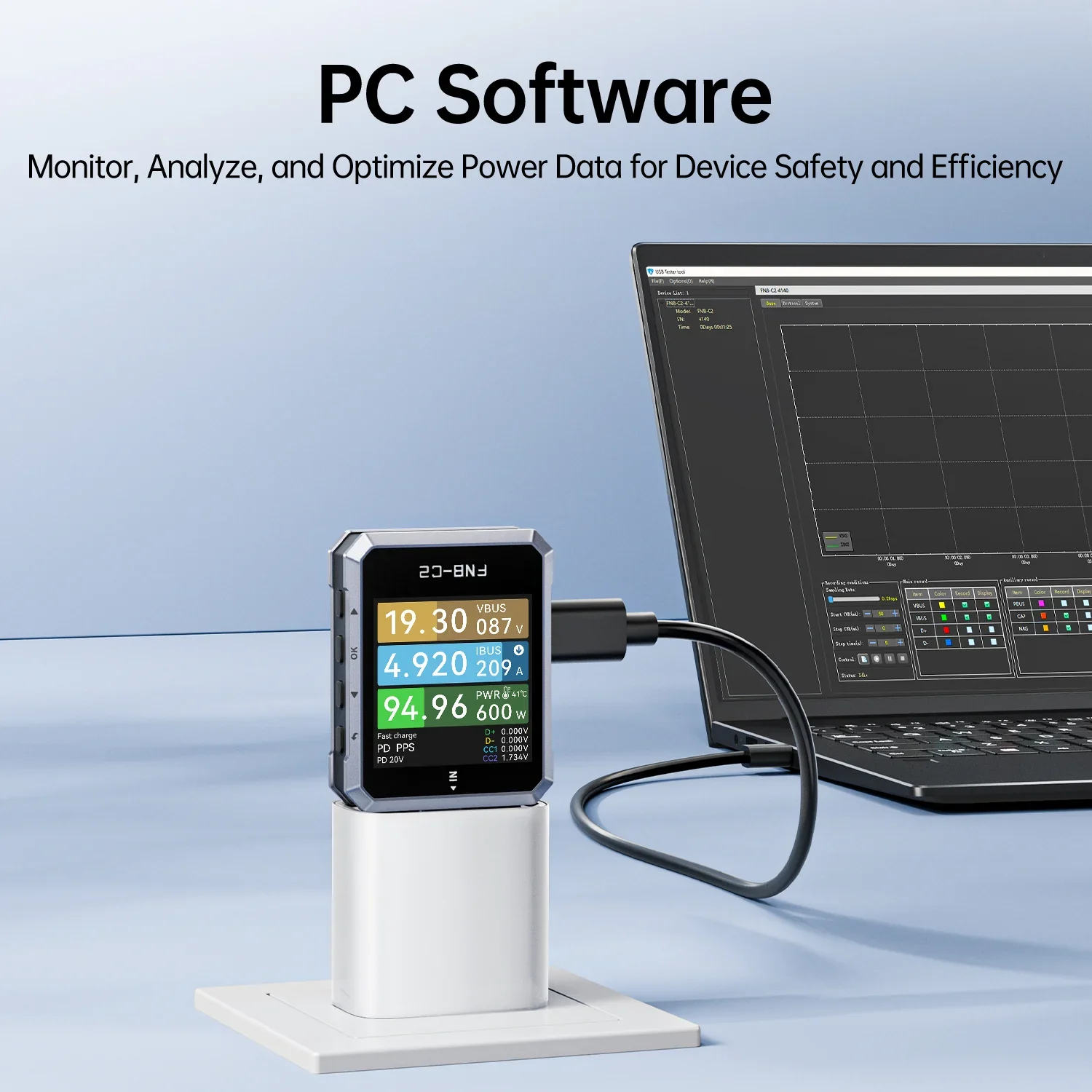 تستر شارژ سریع USB-C فینرسی مدل FNIRSI FNB-C2