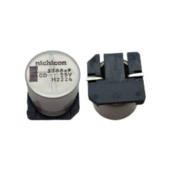 نمای کامل خازن الکترولیتی SMD نیچیکان 2200uF 25V سایز 16×16.5 میلی‌متر